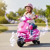 6V Kids Ride on Vespa Scooter Motorcycle with Headlight Pink -Costway-