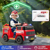 Costway 12V Ride-On Fire Truck Toy with Water Gun