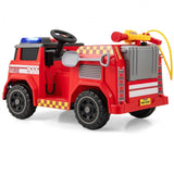 Costway 12V Ride-On Fire Truck Toy with Water Gun