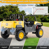 Costway 24V Caterpillar 2-Seater Kids Ride-On Dump Truck with Remote Control