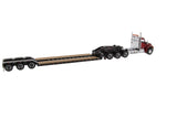 1:50 Tracteur Kenworth T880 SFFA DayCab Tridem avec remorque XL 120 HDG à profil bas (style Outrigger) avec 2 Boosters et Jeep - Cabine rouge éclatante, remorque noire + Jeep + Boosters, 71061