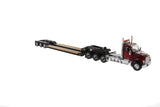 1:50 Tracteur Kenworth T880 SFFA DayCab Tridem avec remorque XL 120 HDG à profil bas (style Outrigger) avec 2 Boosters et Jeep - Cabine rouge éclatante, remorque noire + Jeep + Boosters, 71061