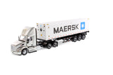 1:50 Diecast Peterbilt 579 Silver Day Cab Tractor On-Highway Truck with Skeleton Trailer and Maersk Sea Container, Transport Series, 71069