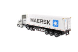 1:50 Diecast Peterbilt 579 Silver Day Cab Tractor On-Highway Truck with Skeleton Trailer and Maersk Sea Container, Transport Series, 71069