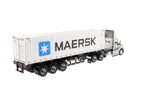 1:50 Diecast Peterbilt 579 Silver Day Cab Tractor On-Highway Truck with Skeleton Trailer and Maersk Sea Container, Transport Series, 71069