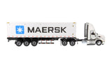 1:50 Diecast Peterbilt 579 Silver Day Cab Tractor On-Highway Truck with Skeleton Trailer and Maersk Sea Container, Transport Series, 71069