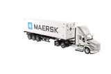 1:50 Diecast Peterbilt 579 Silver Day Cab Tractor On-Highway Truck with Skeleton Trailer and Maersk Sea Container, Transport Series, 71069