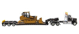1:50 International HX520 Tandem Tractor + XL 120 Trailer, Black w/ Cat® 963K Track loader loaded including both rear boosters, Transport Series, 85599 RETIRING SOON