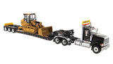 1:50 International HX520 Tandem Tractor + XL 120 Trailer, Black w/ Cat® 963K Track loader loaded including both rear boosters, Transport Series, 85599 RETIRING SOON