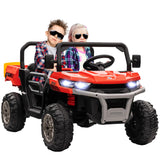 Aosom 12V Ride on Car with Electric Bucket, Two-Seater, Shovel, Remote Control, Spring Suspension, Horn, Music, Blue