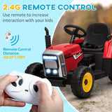 12V Kids Ride on Tractor with Trailer, Remote Control, Music Start up Sound and Horn, USB, LED Lights, Red