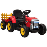 12V Kids Ride on Tractor with Trailer, Remote Control, Music Start up Sound and Horn, USB, LED Lights, Red