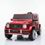 Red toy car with Mercedes-Benz logo on a white background