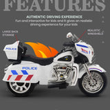 Police Harley Style NEL R1800 Kids 12V Electric Ride on Motorcycle White