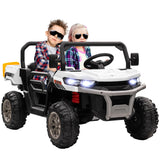 Aosom 12V Ride on Car with Electric Bucket, Two-Seater, Shovel, Remote Control, Spring Suspension, Horn, Music, Blue