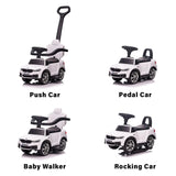 BMW M5 4-en-1 Push Pedal Ride On Car Baby Walker avec barre de poussée, siège en cuir, repose-pieds et rails de chaise à bascule - Kids On Wheelz