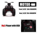 Kids Ride On Atv 24V 4x4 Off-road ATV with Monster Tires, Independent Suspension, Realistic Lights and Leather Seat - Kids On Wheelz