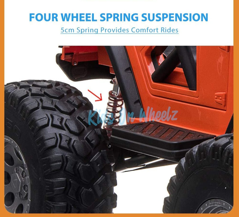 Lifted Jeep Monster Edition Ride On Car 12V 2 Seater Orange - Kids On Wheelz - Kids On Wheelz