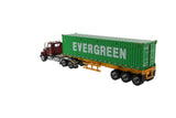 1:50 Western Star® Diecast 4700 SB Tandem Truck-Tractor with 40 'Dry Goods Sea Container - Tractor rojo metálico + remolque amarillo + contenedor EverGreen, serie de transporte, 71049