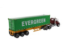 1:50 Western Star® Diecast 4700 SB Tandem Truck-Tractor with 40 'Dry Goods Sea Container - Tractor rojo metálico + remolque amarillo + contenedor EverGreen, serie de transporte, 71049