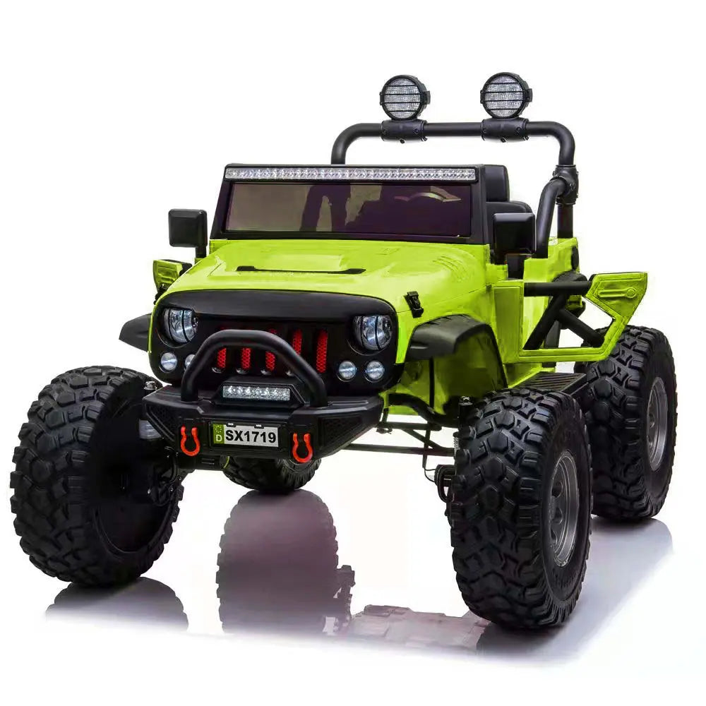Ride On Cars For Kids Lifted Jeep Monster Edition Lime 12V Parent