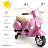 6V Kids Ride on Vespa Scooter Motorcycle with Headlight Pink -Costway- Costway