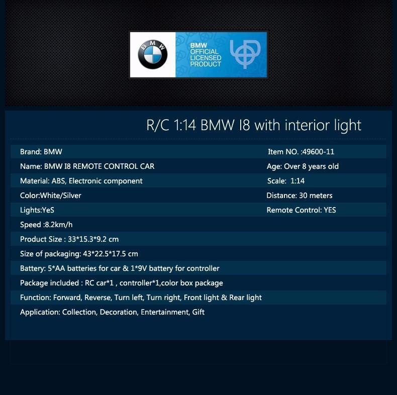 Rastar 1:14 R/C BMW i8 w/ Interior Light Remote Control Car for Kids-R/C-Voltz Toys