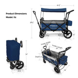 X2 Pull & Push Double Stroller Wagon (2 Seater) Navy Blue -Wonderfold WonderFold