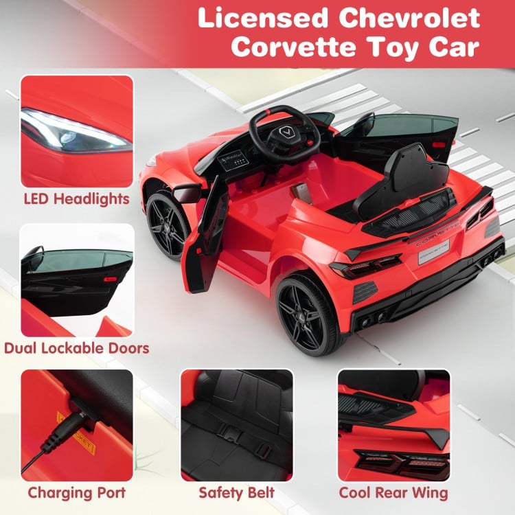 12V Chevrolet Corvette C8 Electric Kids Ride On Car  with Remote Control Ages 3+ Years Old