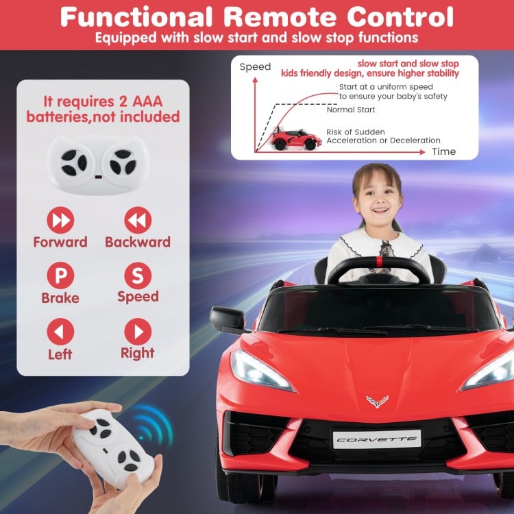 12V Chevrolet Corvette C8 Electric Kids Ride On Car  with Remote Control Ages 3+ Years Old