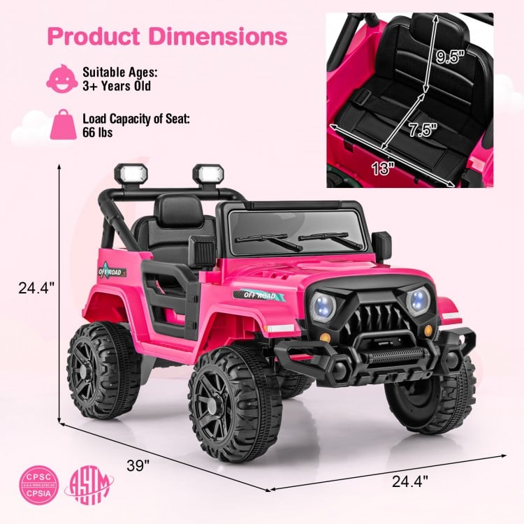 12V Kids Ride on Truck Car with Remote Control Threaded Wheels and 3 Speeds