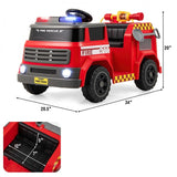 Costway 12V Ride-On Fire Truck Toy with Water Gun