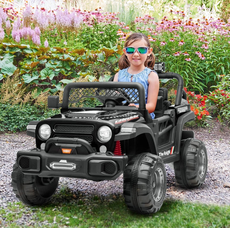 12V Jeep Kids Ride On Car Toy with Open Doors, Realistic Lights and Remote Control