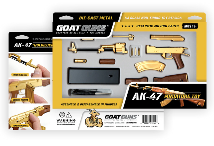 GoatGuns Miniature AK 47 Model Gold | 1:3 Scale Diecast Metal Build Kit