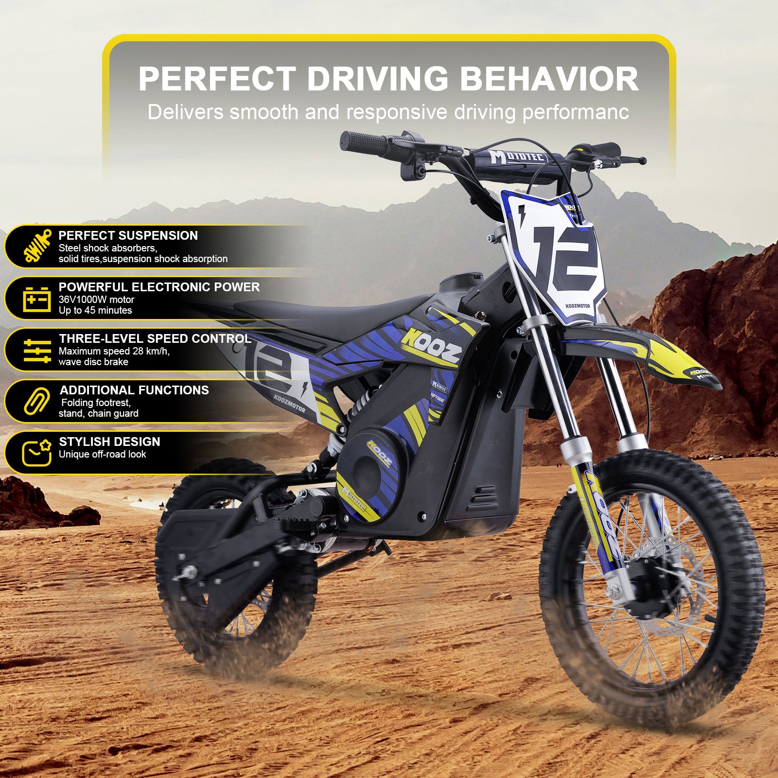 MotoTec Kooz 36v 1000w Lithium (HP112E) Kids Electric Dirt Bike