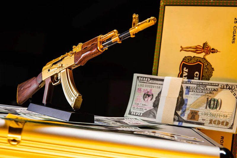 GoatGuns Miniature AK 47 Model Gold | 1:3 Scale Diecast Metal Build Kit