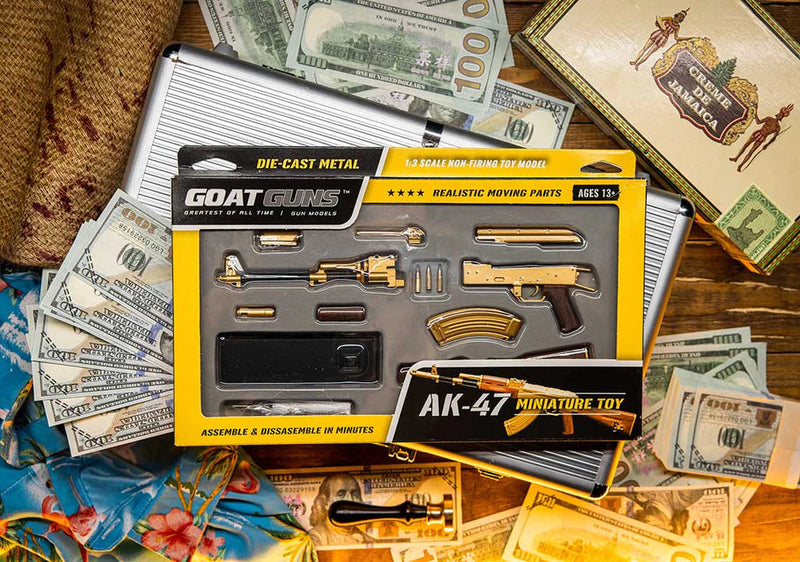 GoatGuns Miniature AK 47 Model Gold | 1:3 Scale Diecast Metal Build Kit