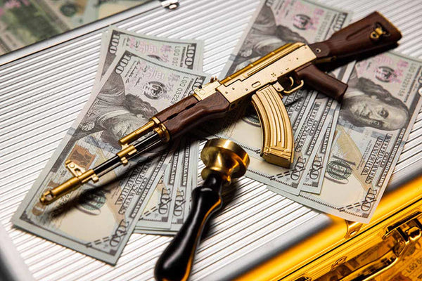 GoatGuns Miniature AK 47 Model Gold | 1:3 Scale Diecast Metal Build Kit