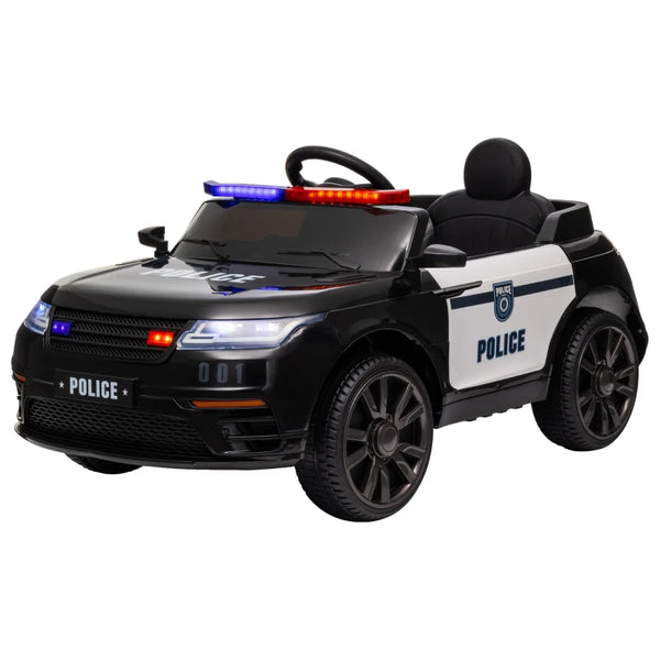 Qaba 12V Kids Electric Police Car w/ Remote Control, Spring Suspension, Transport Wheel, Siren, Music, Light, Horn, Black