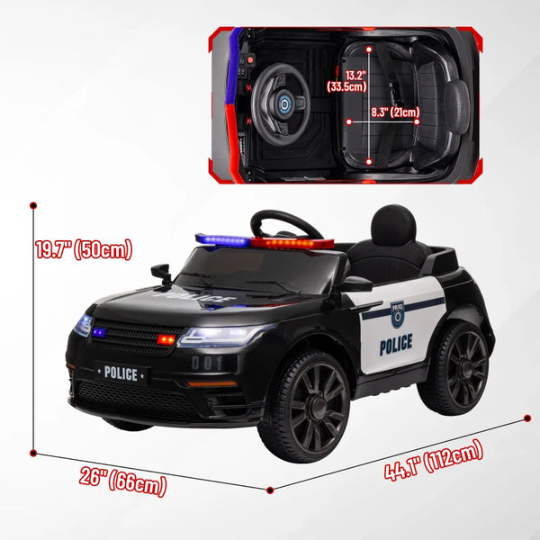 Qaba 12V Kids Electric Police Car w/ Remote Control, Spring Suspension, Transport Wheel, Siren, Music, Light, Horn, Black