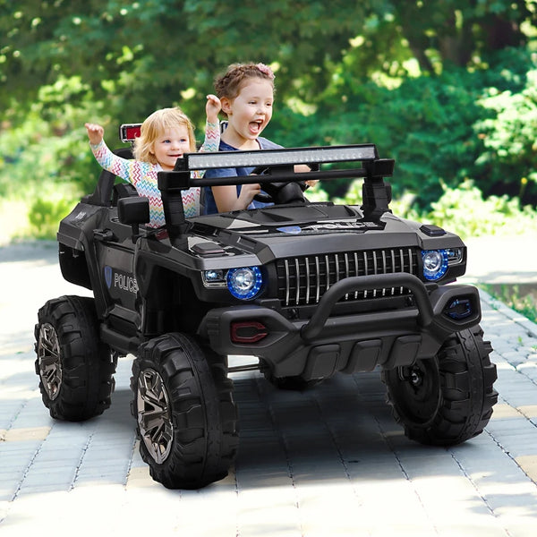 Aosom 12V Ride On Police Car 2 Seater For 3 - 8 Years Old Kids W/ Parental Remote Control Led Lights Mp3 Black