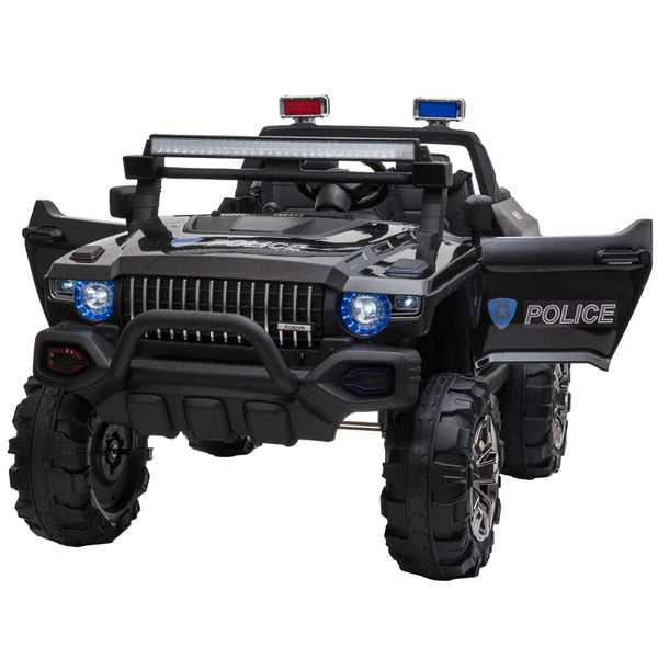 Aosom 12V Ride On Police Car 2 Seater For 3 - 8 Years Old Kids W/ Parental Remote Control Led Lights Mp3 Black