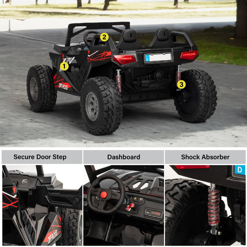 High Speed 2.0 24V Dune Buggy Up To 15 km/h Off-Road UTV Limited Edition Black with Remote Control and Rubber Tires