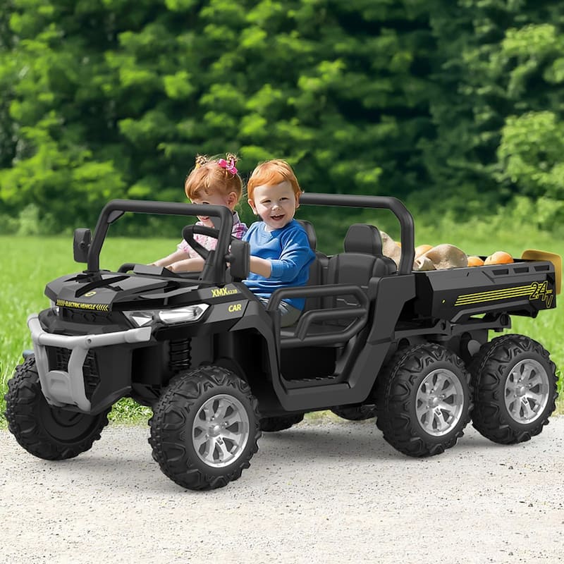 24V 2 Seater Ride on Dump Truck, 4WD 6x6 Battery Powered Kids UTV with Remote Control, Electric Dump Bed