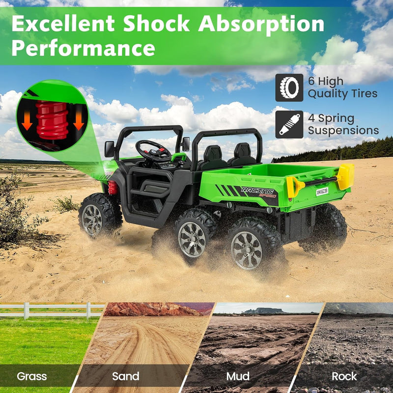 24V 2 Seater Ride on Dump Truck, 4WD 6x6 Battery Powered Kids UTV with Remote Control, Electric Dump Bed