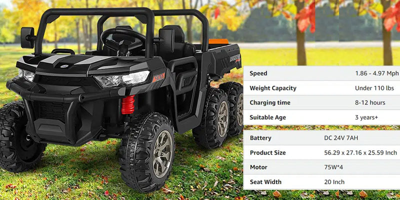 24V 2 Seater Ride on Dump Truck, 4WD 6x6 Battery Powered Kids UTV with Remote Control, Electric Dump Bed