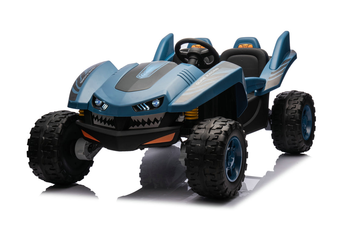 Dune Racer Shark Attack Edition 24V 4x4 Ride-On Car – 2-Seater Kids Electric Dune Buggy with Rubber Wheels, Leather Seats, and Metal Chassis