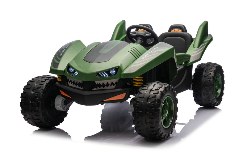 Dune Racer Shark Attack Edition 24V 4x4 Ride-On Car – 2-Seater Kids Electric Dune Buggy with Rubber Wheels, Leather Seats, and Metal Chassis