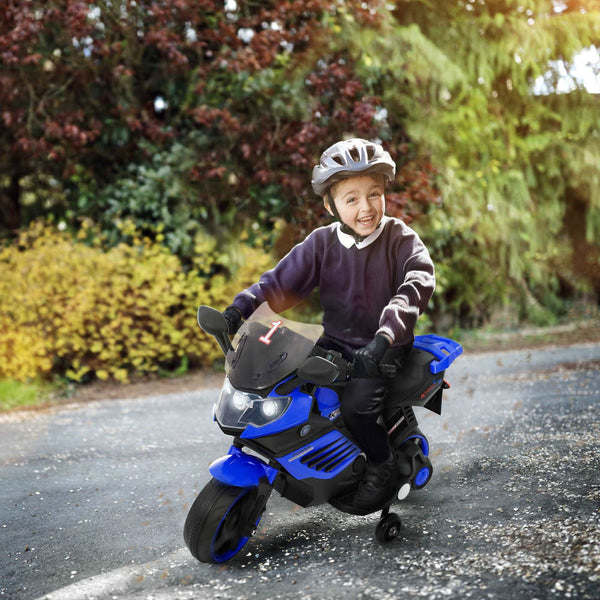 Kids Motorcycle 6V with Training Wheels, Realistic Lights and Sound