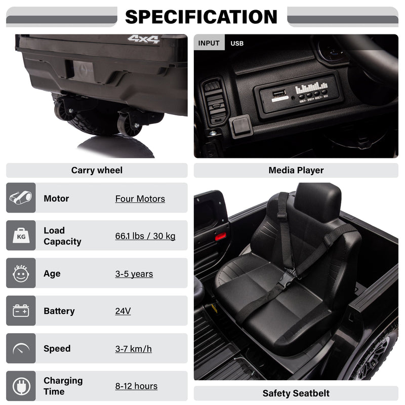 Dodge RAM 1500 (Police Edition)24V Ride-On Truck for Kids. Electric Vehicle with Parent Remote Control,